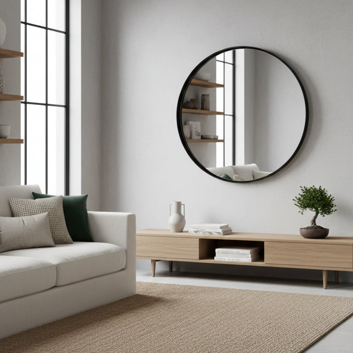 Okrągłe lustro Otis z czarnej stali ⌀ 90 cm